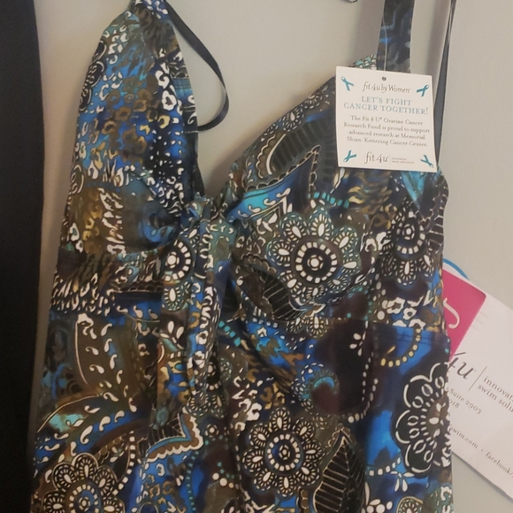 Fit 4 U Halter Long Tankini Top Floral Blue Green - Picture 4 of 5